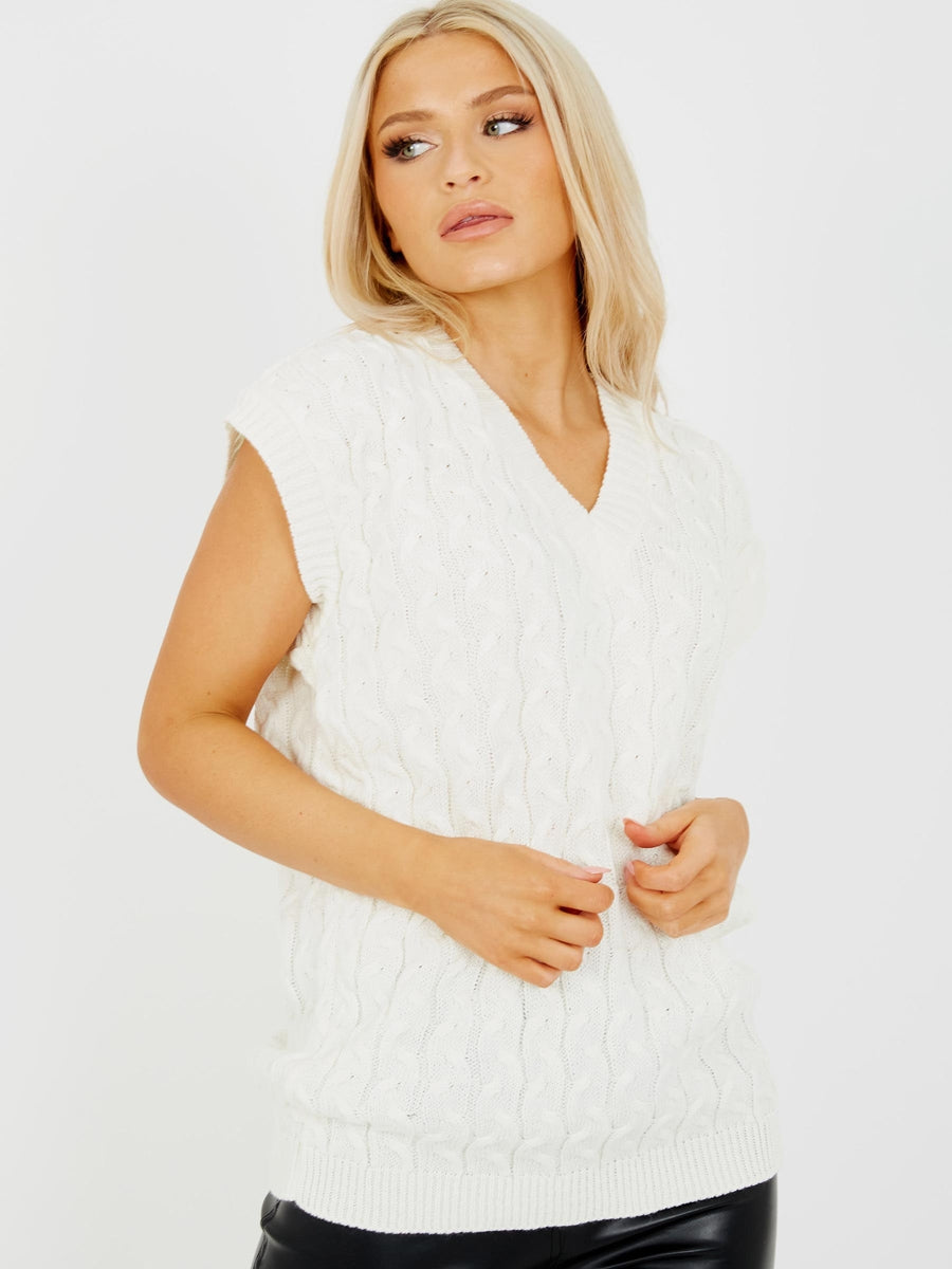 Cable Knit V-Neck Sleeveless Jumper