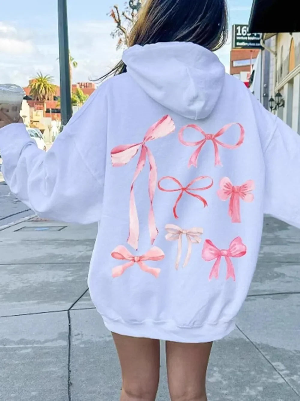Bow Print Long Sleeve Hoodie