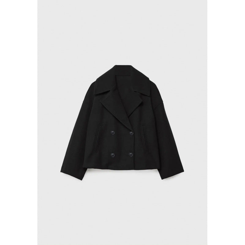 Ins Double-breasted Lapel Blazer Jacket Fashion Loose Woolen Short Coat Elegant Commuting Women's Clothing