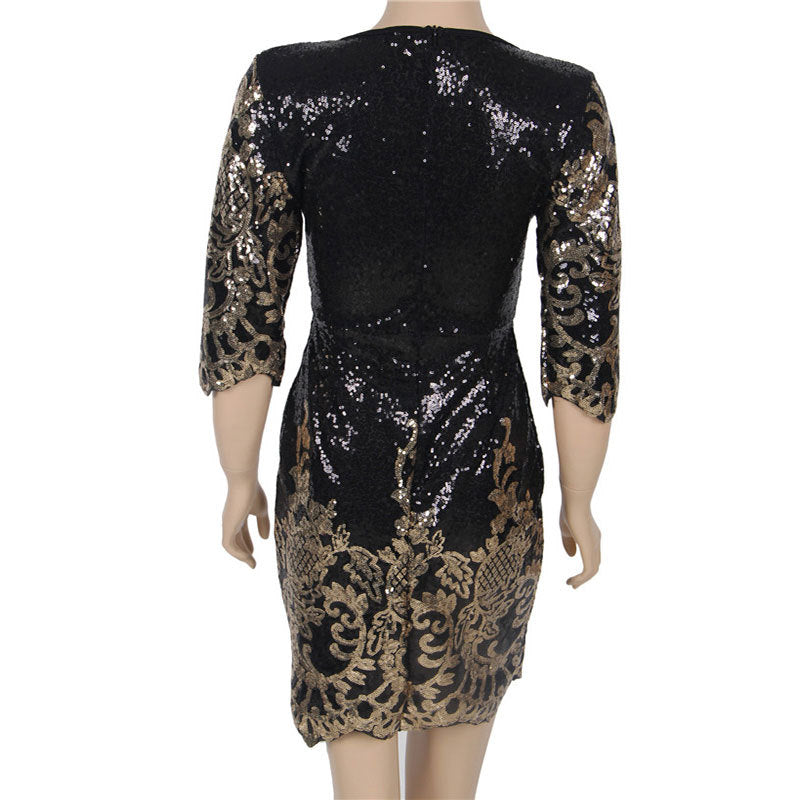 Sexy Dress With Backless Sequins Deep V-Neck Buttocks