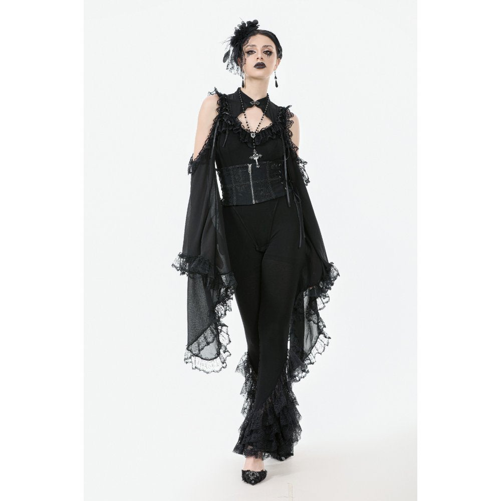 Dark in Love Goth Flare Leggings with Lace Frills