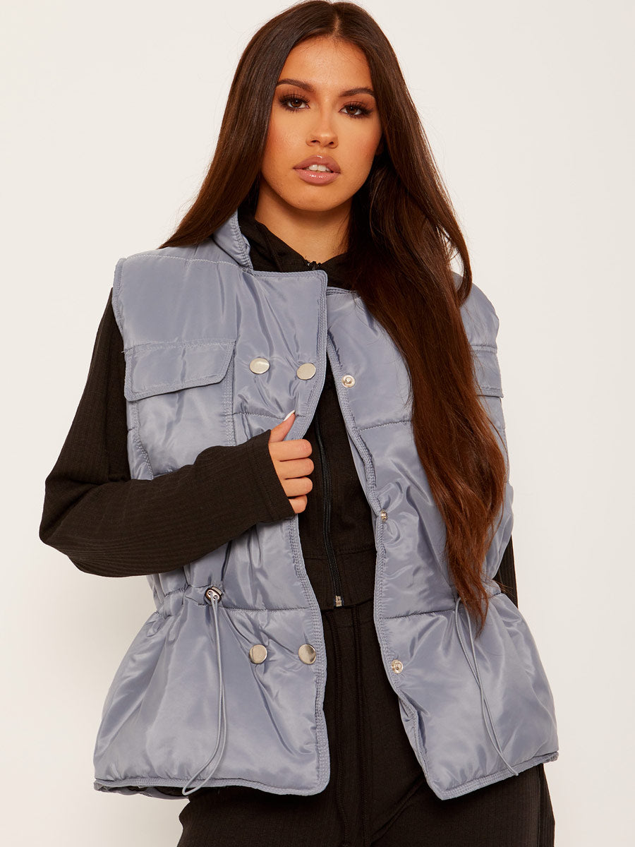 Silver Button Padded Gilet Waistcoat
