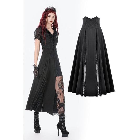 Dark in Love Dalaria High Waist Gothic Long Skirt - Lace Inset Panel