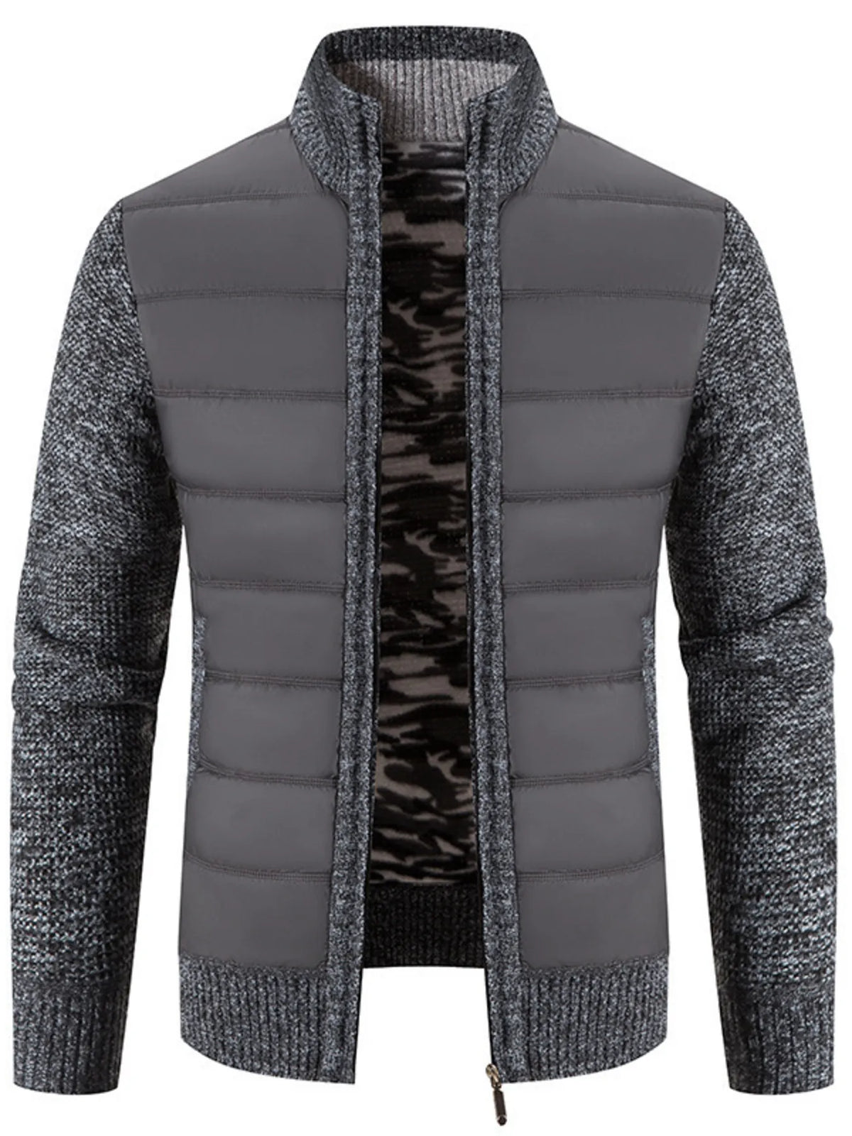 Men's Plus Size Quilted Knit Bomber Jacket with Stand Collar