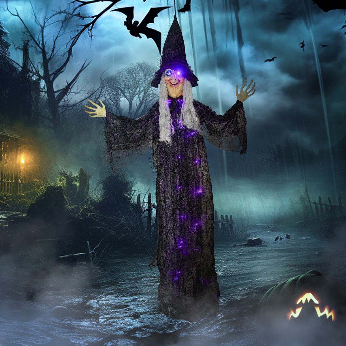 Outsunny Voice Activated Halloween Animatronics Witch, Battery Operated