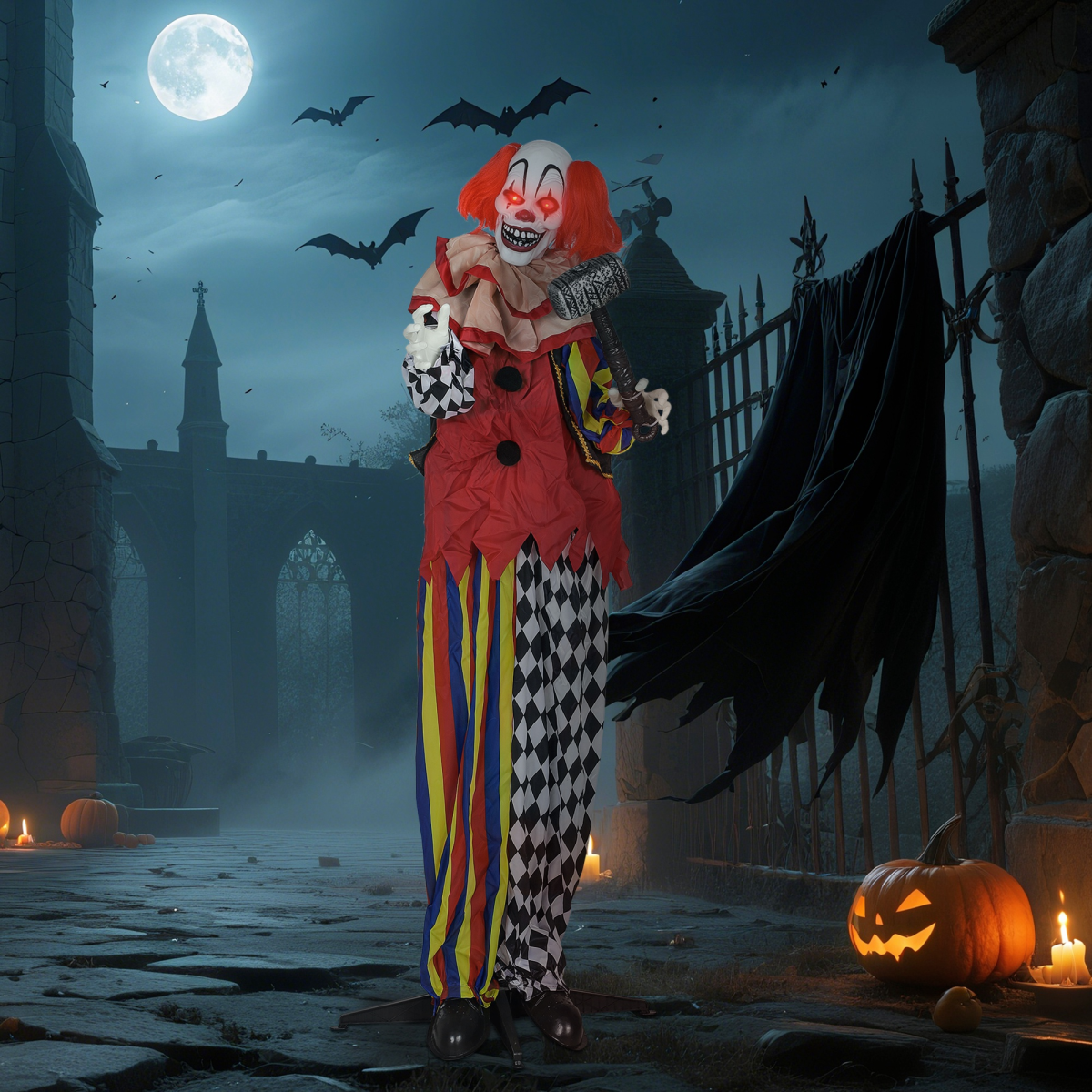 Elvoro 173cm Animated Halloween Clown Decoration with Sound & Lights