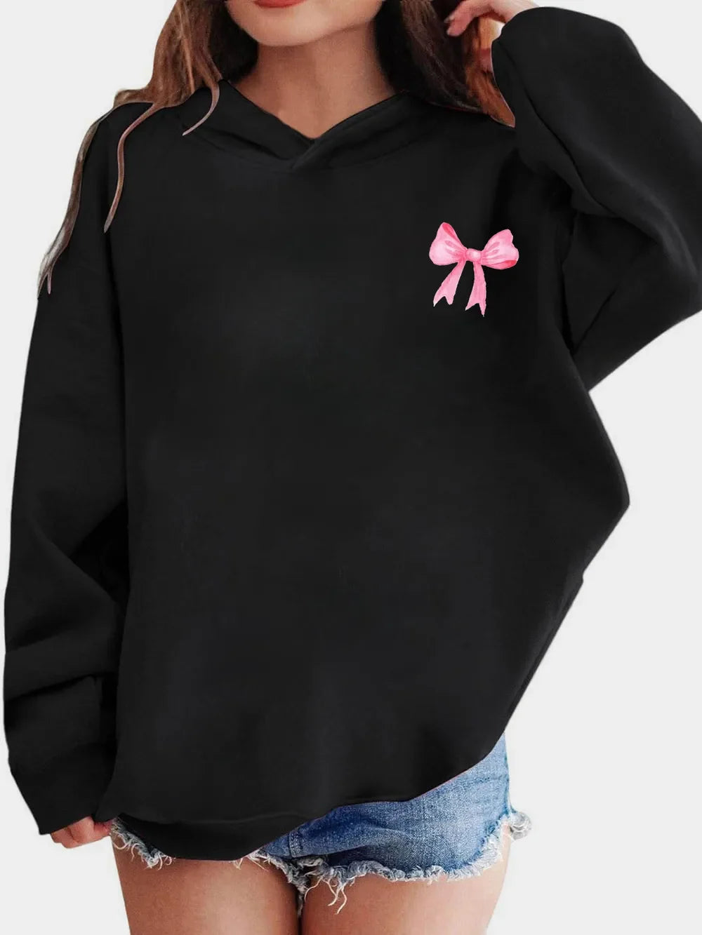 Bow Print Long Sleeve Hoodie