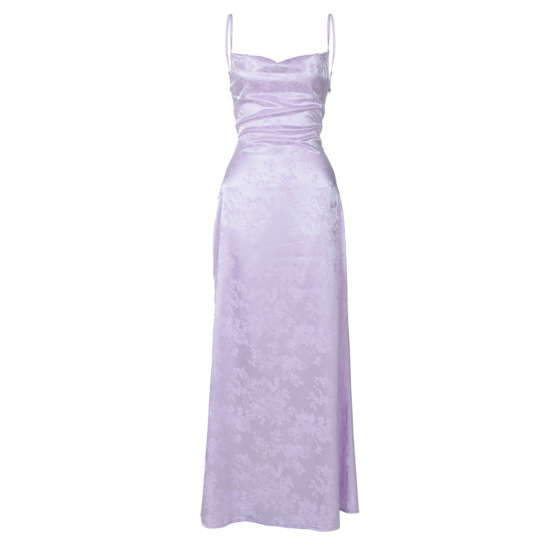 Women's Summer French Style Temperament Satin Backless Long Dress