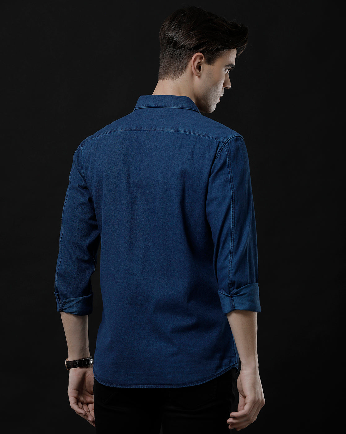 Men's Slim Fit Solid Denim Casual Shirt (ANTOL)