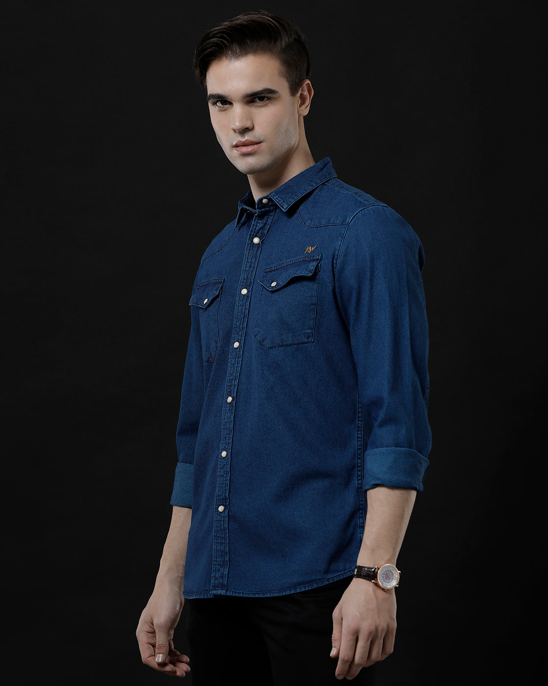 Men's Slim Fit Solid Denim Casual Shirt (ANTOL)