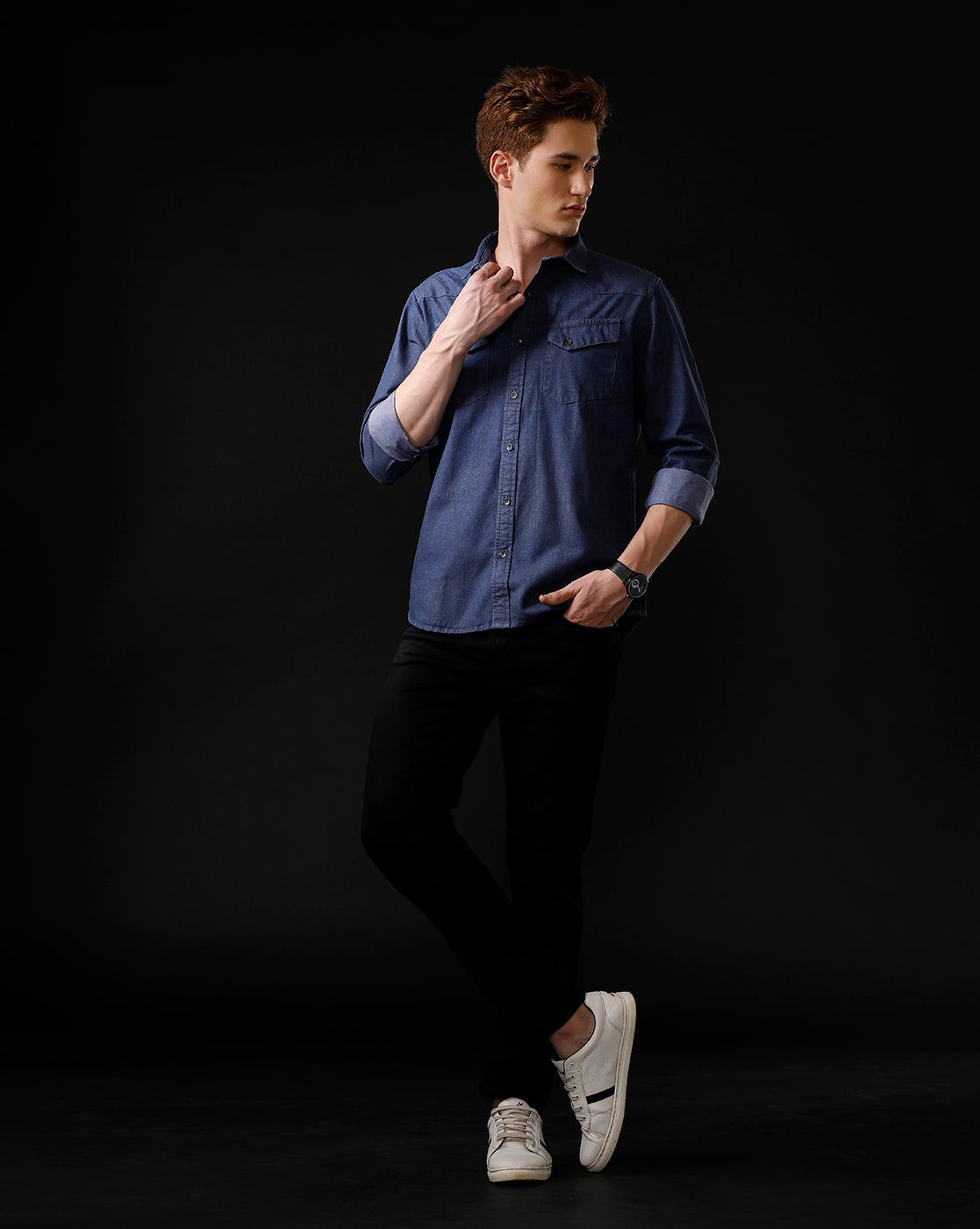 Men's Slim Fit Solid Denim Casual Shirt (ANIME)
