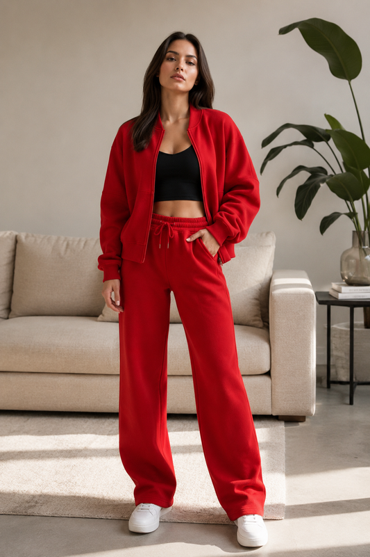 Bomber New Style Oversized Fleece Zipper and Wide Leg Tracksuit