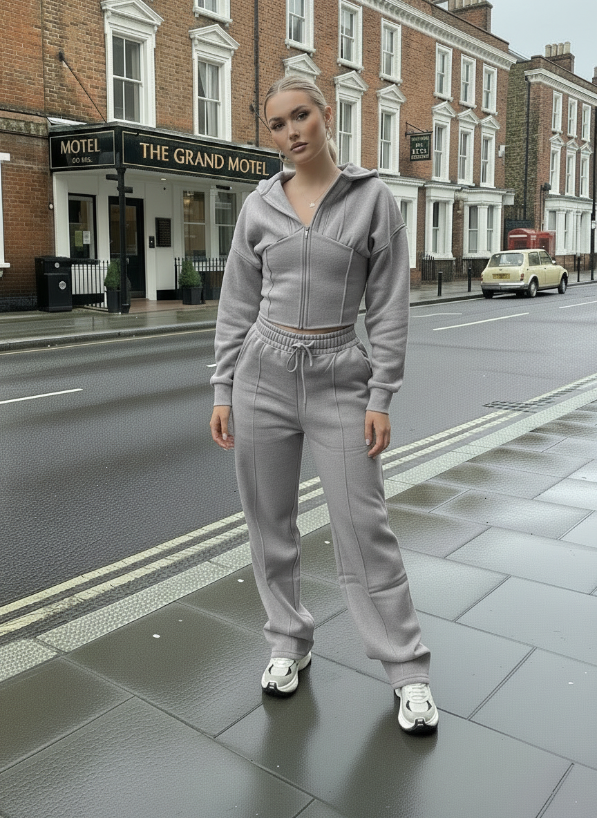 Cropped Zip Hoodie & Trouser Set