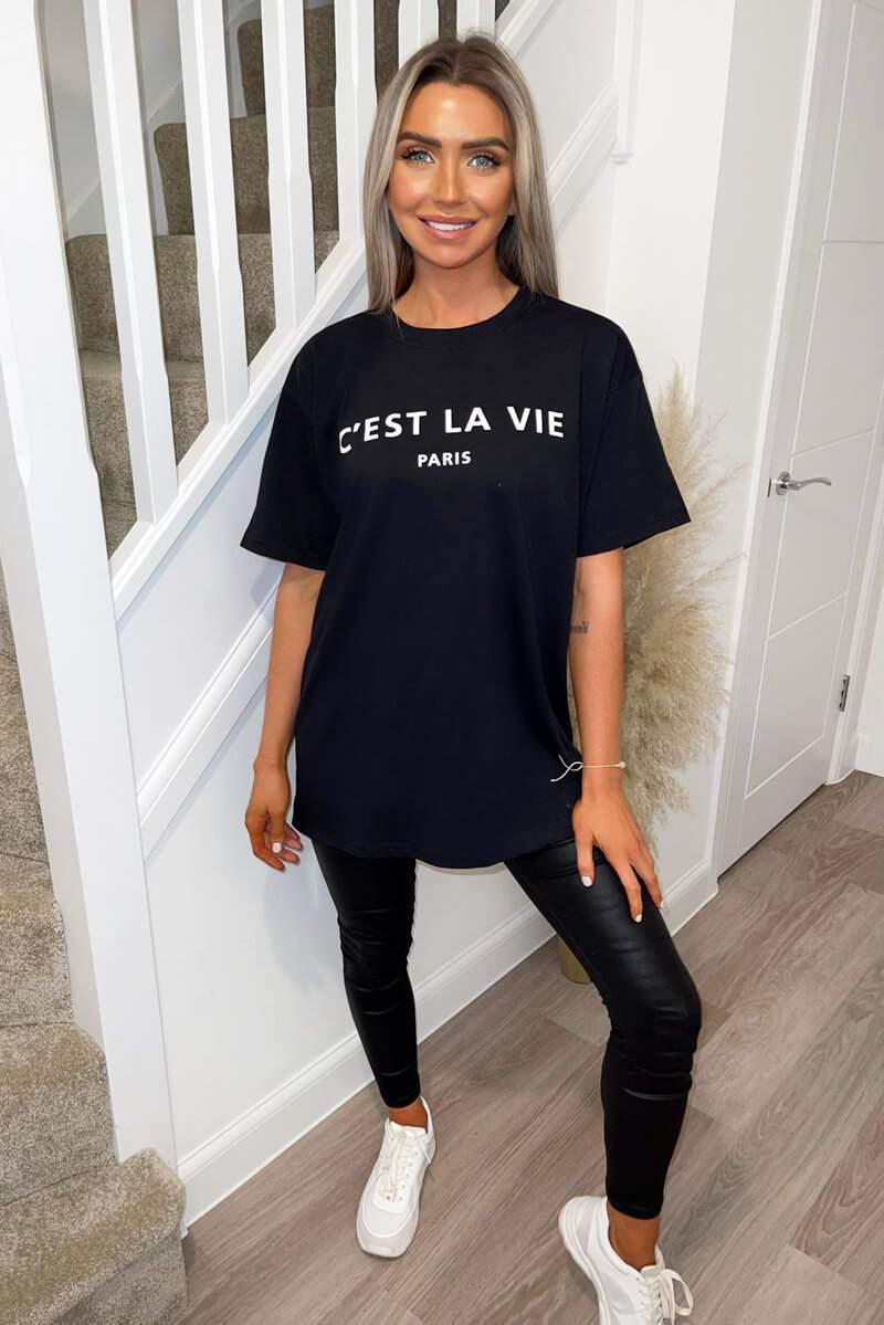 Ladies Oversized C'est La Vie Paris Simple Fashion Classic Retro Short Sleeves T Shirt Top