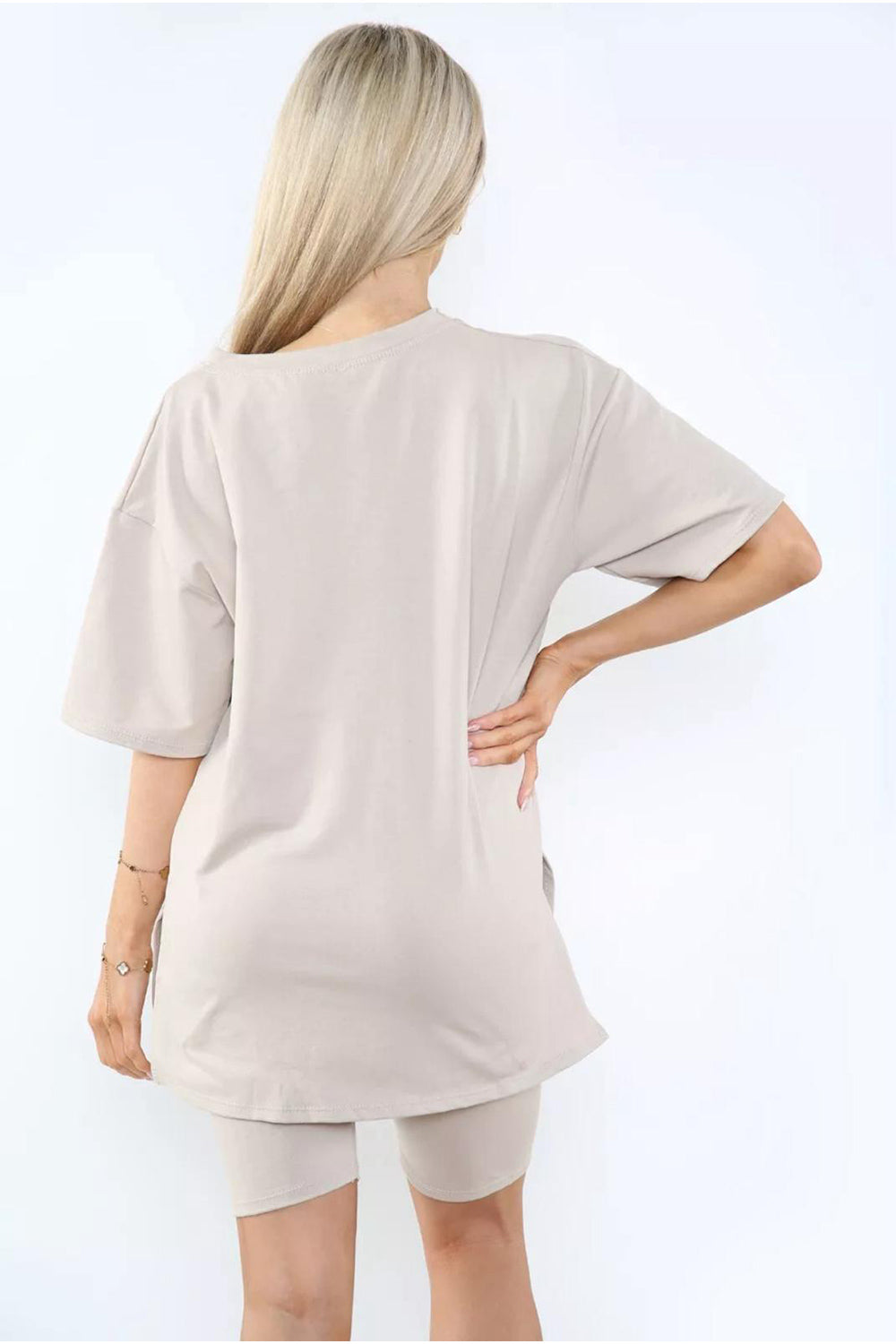 Love Side Slit Cycling Short and T-Shirts Co-Ord Two Piece Set with Front Love Slogan