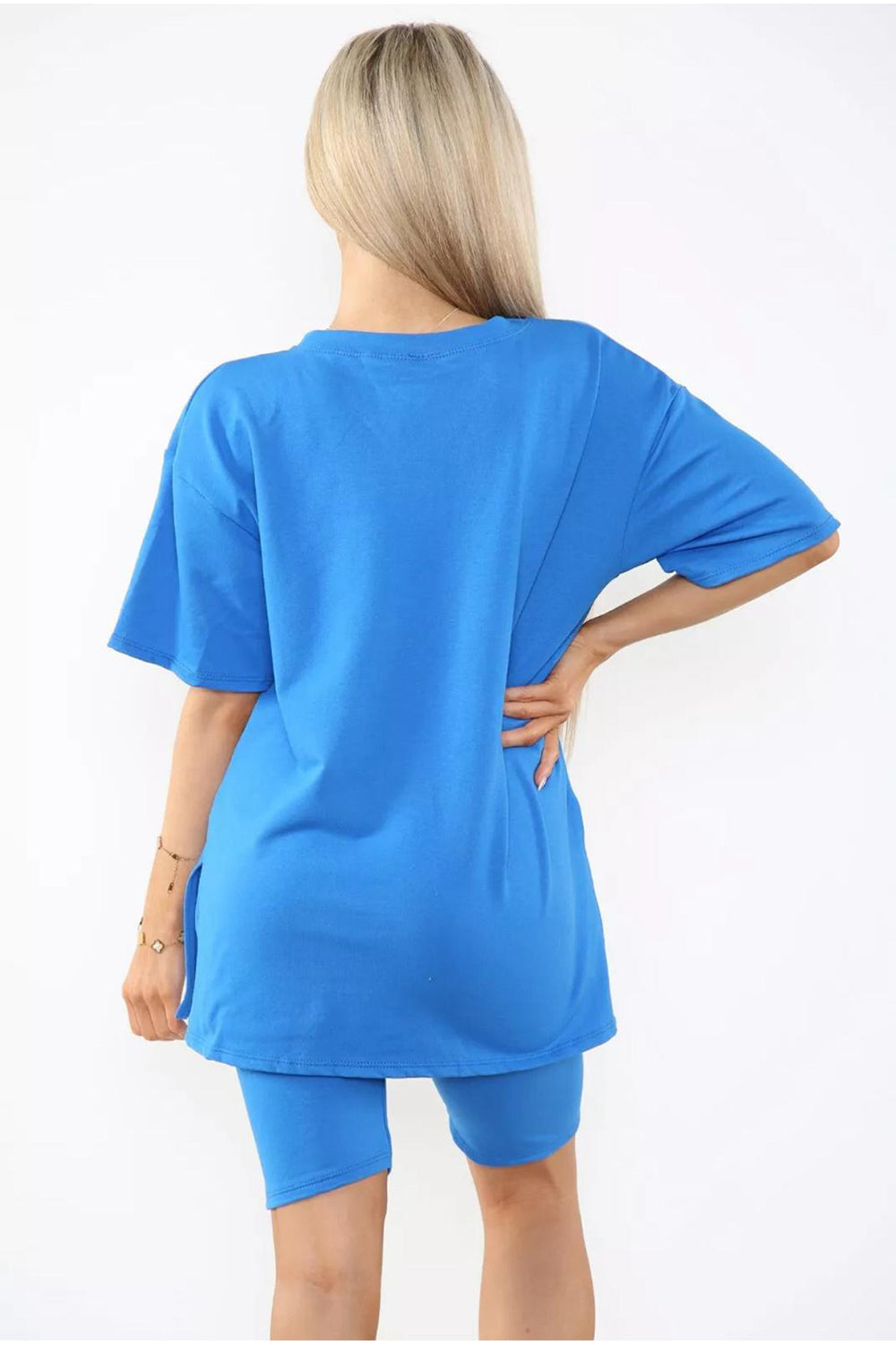 Love Side Slit Cycling Short and T-Shirts Co-Ord Two Piece Set with Front Love Slogan