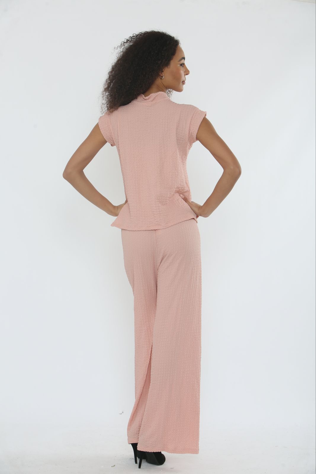 V-Neck Cheesecloth Gold Button Co-Ord Suit