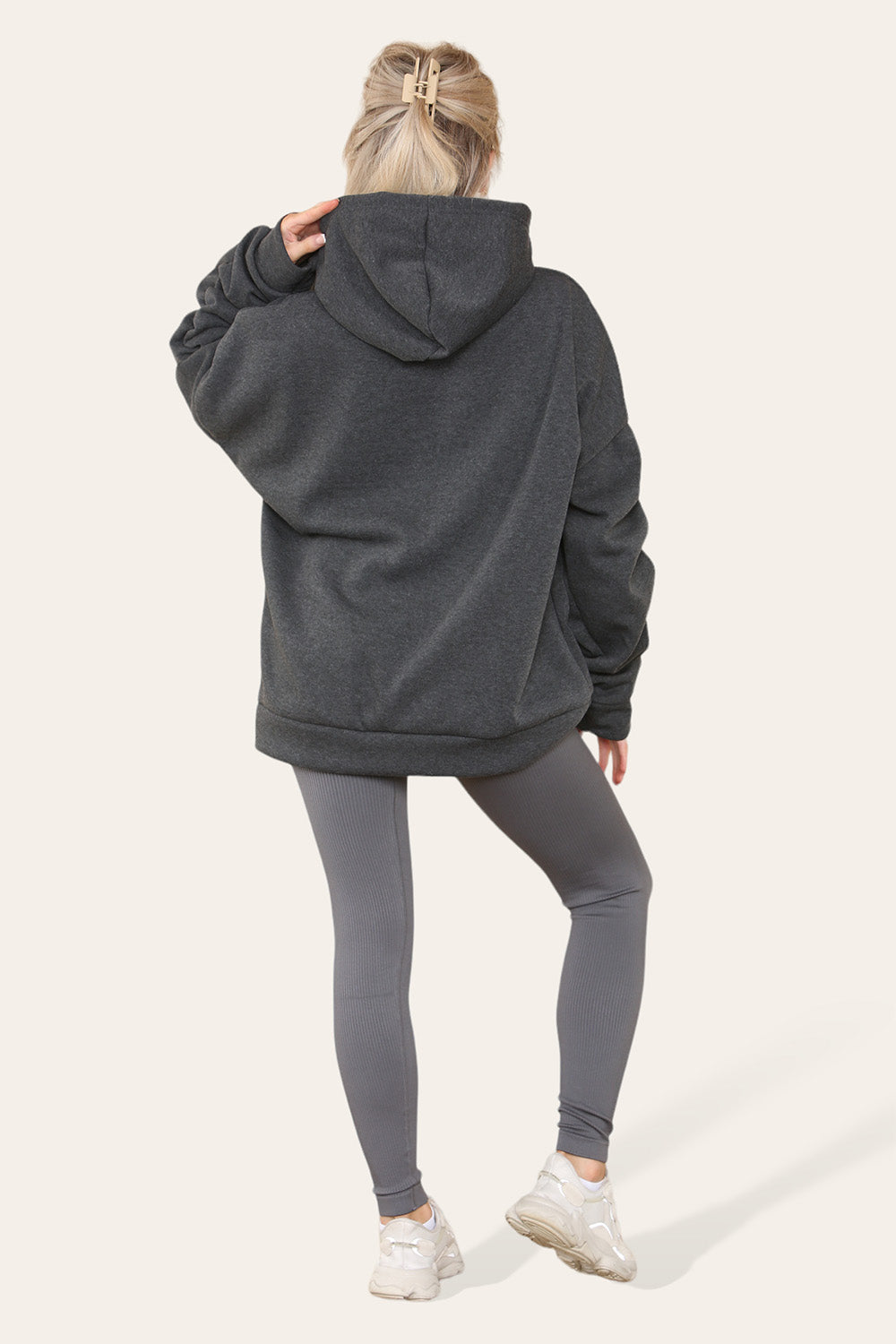 Plus Size Ruched Sleeves Hoodie With Satin Ribbon