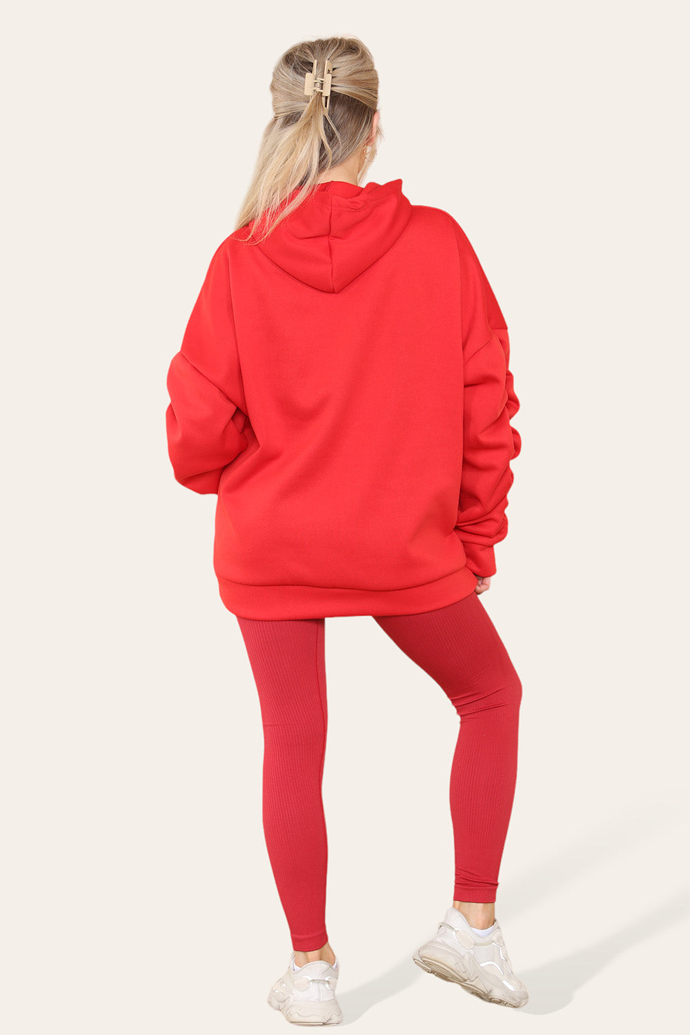 Plus Size Ruched Sleeves Hoodie With Satin Ribbon