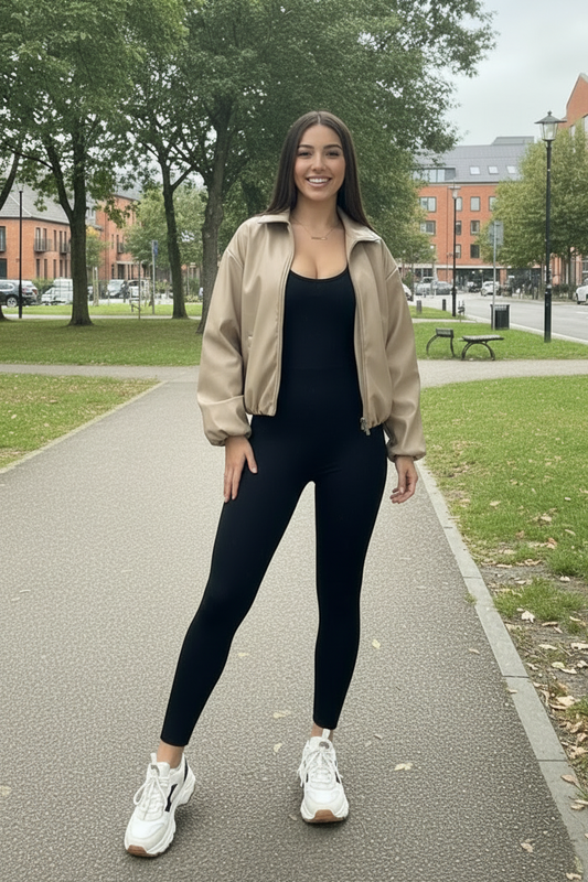 PU Bommer Jacket with Collar
