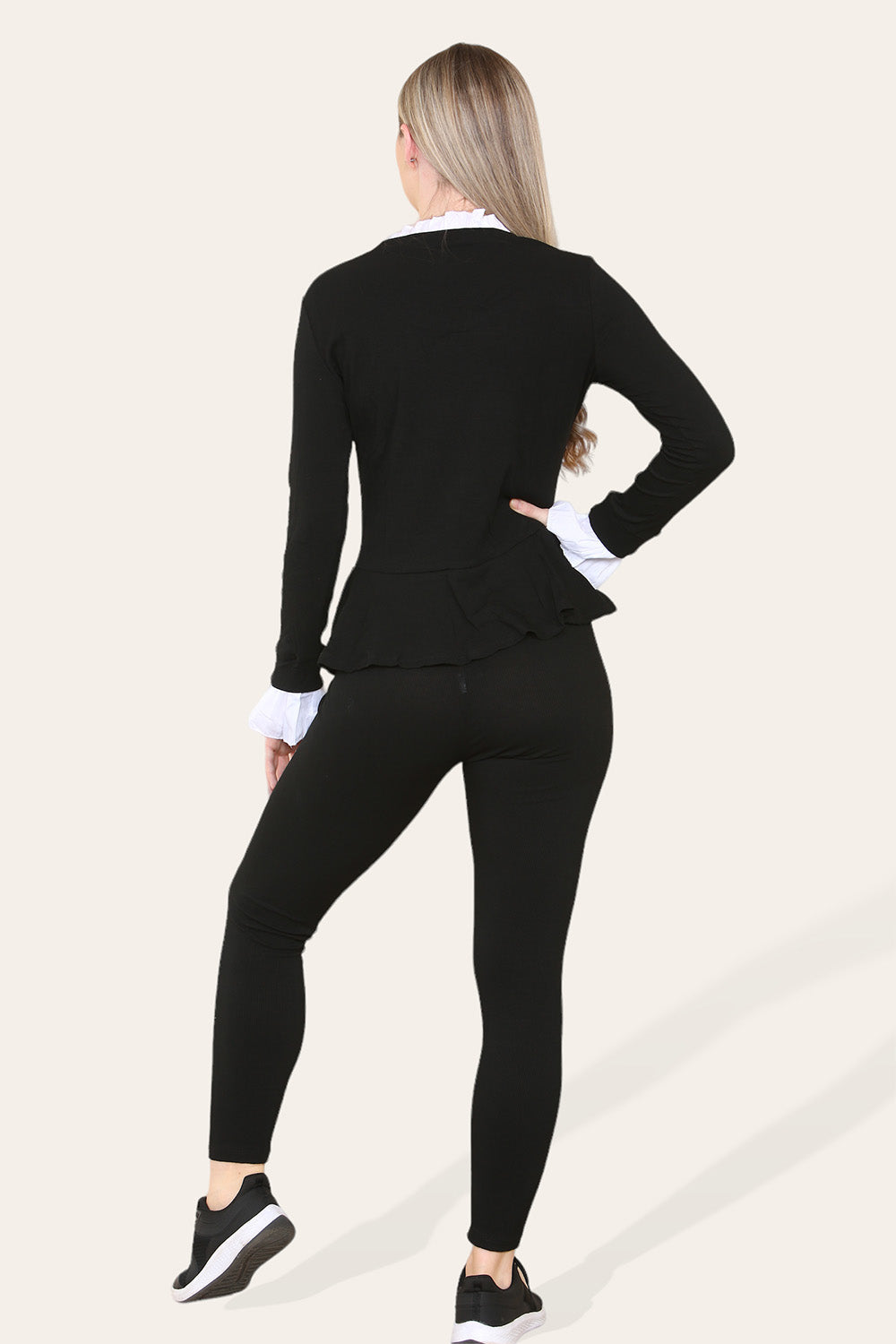 Peplum Frill Neck Suit Pleated Lounge Wear Set