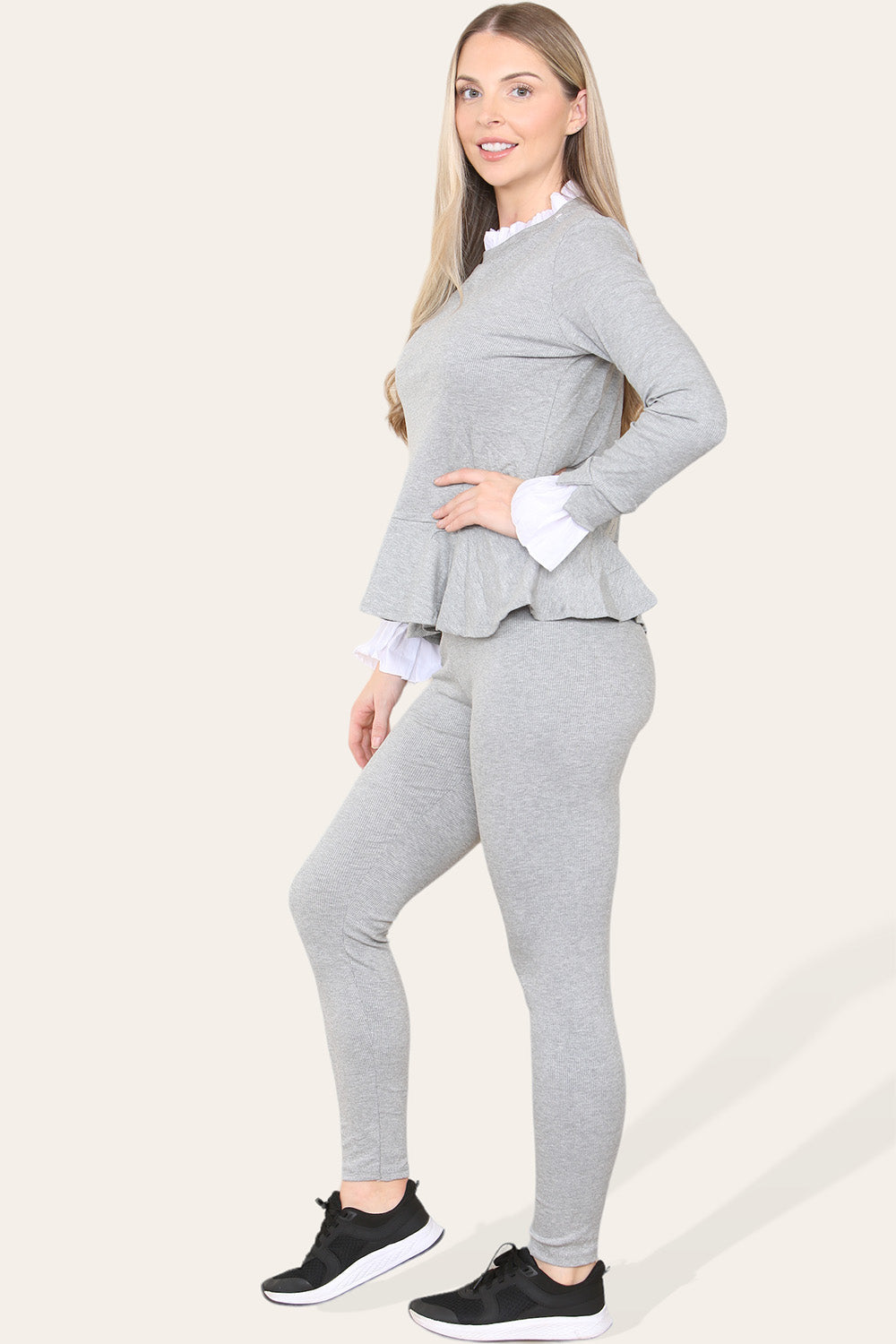 Peplum Frill Neck Suit Pleated Lounge Wear Set