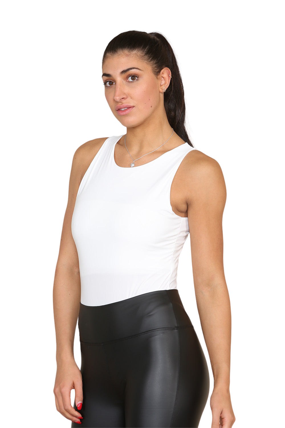 Slinky Racer Round Neck Double Layered Top Bodysuit