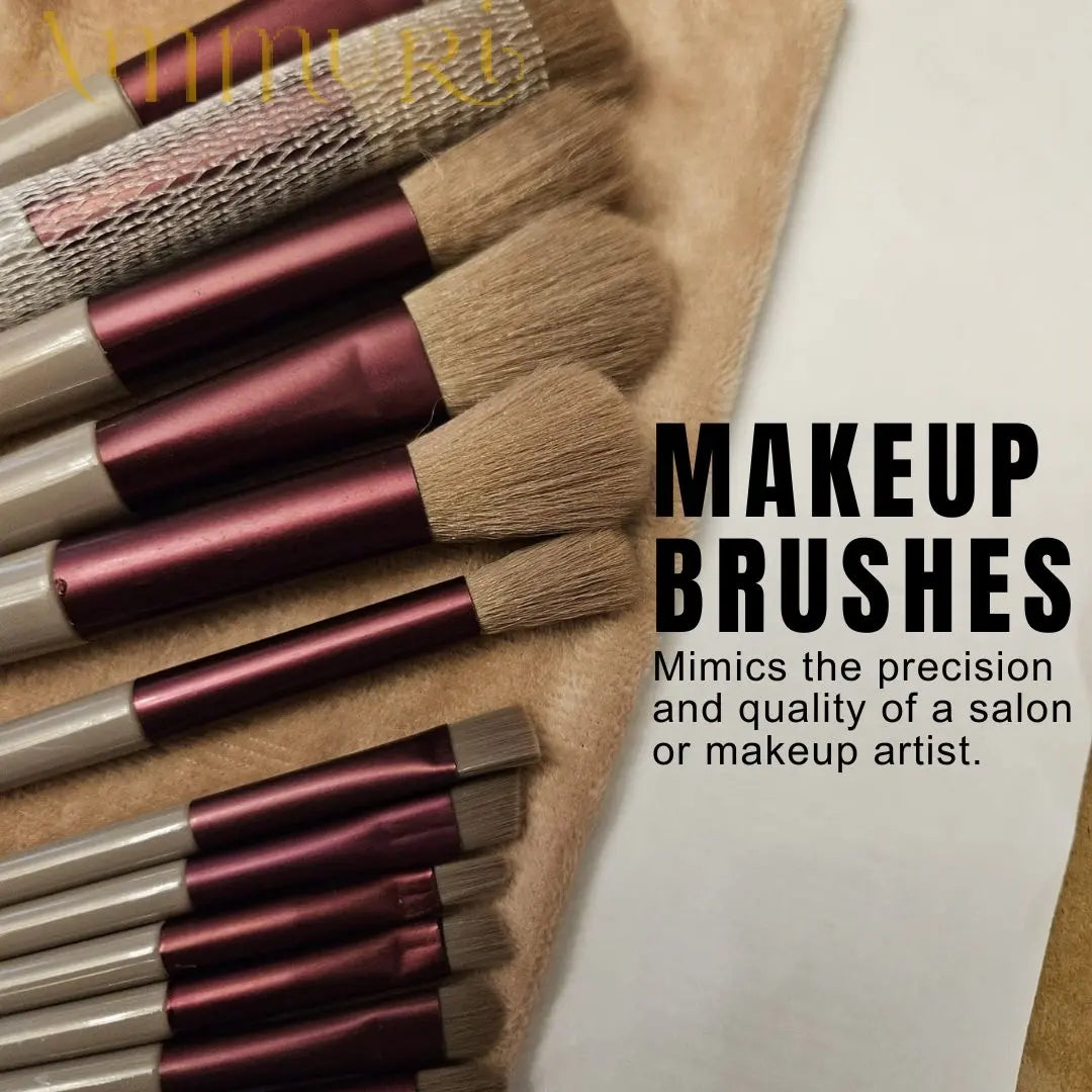 Ammuri 13-Piece Vegan Makeup Brush Set | Face & Eye Brushes + Travel Pouch