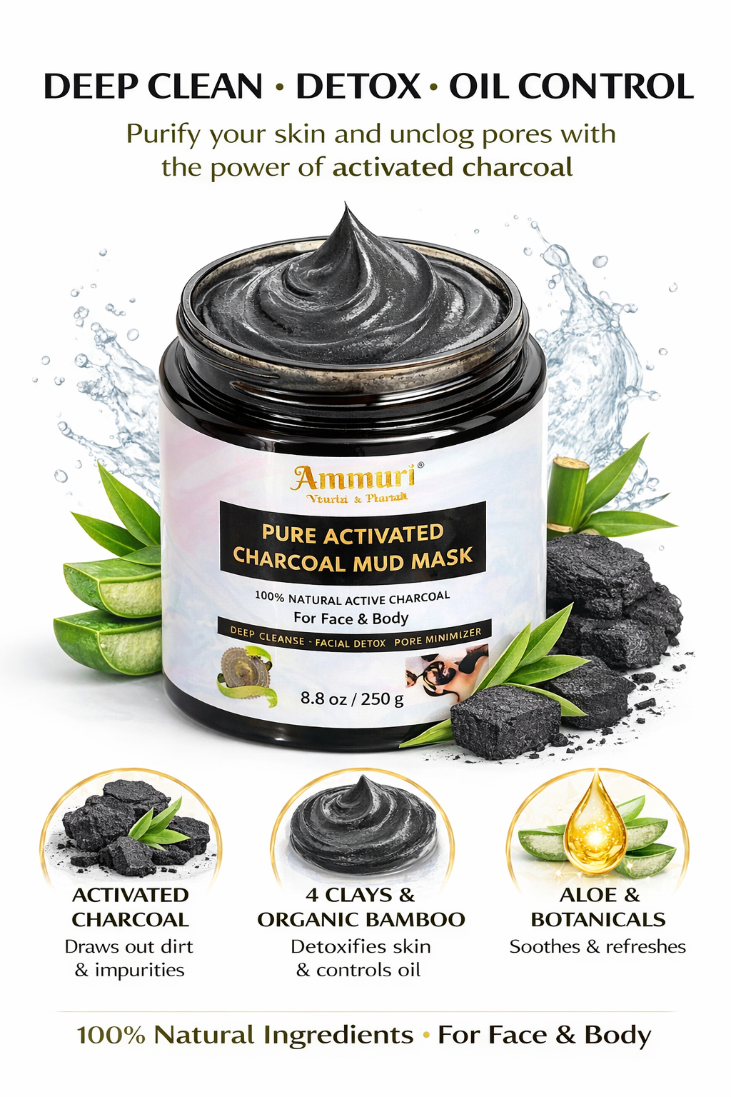 Activated Charcoal Mud Mask for Face & Body | Ammuri