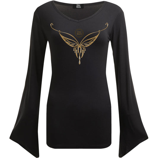 LOTR - ELVEN NECKLACE - V Neck Goth Sleeve Top Black