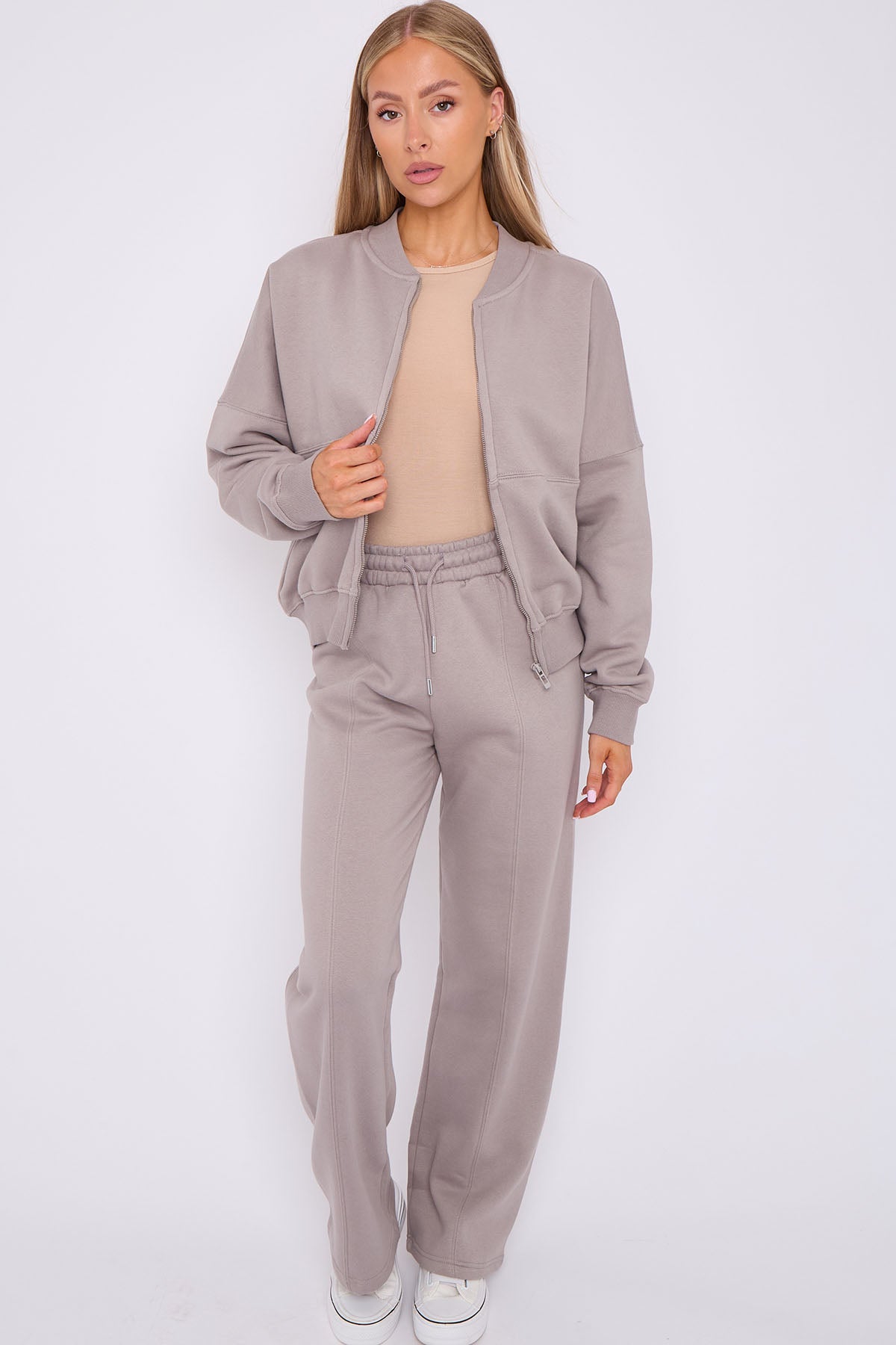 Oversized Bomber Style Fleece Zipper Co-ord