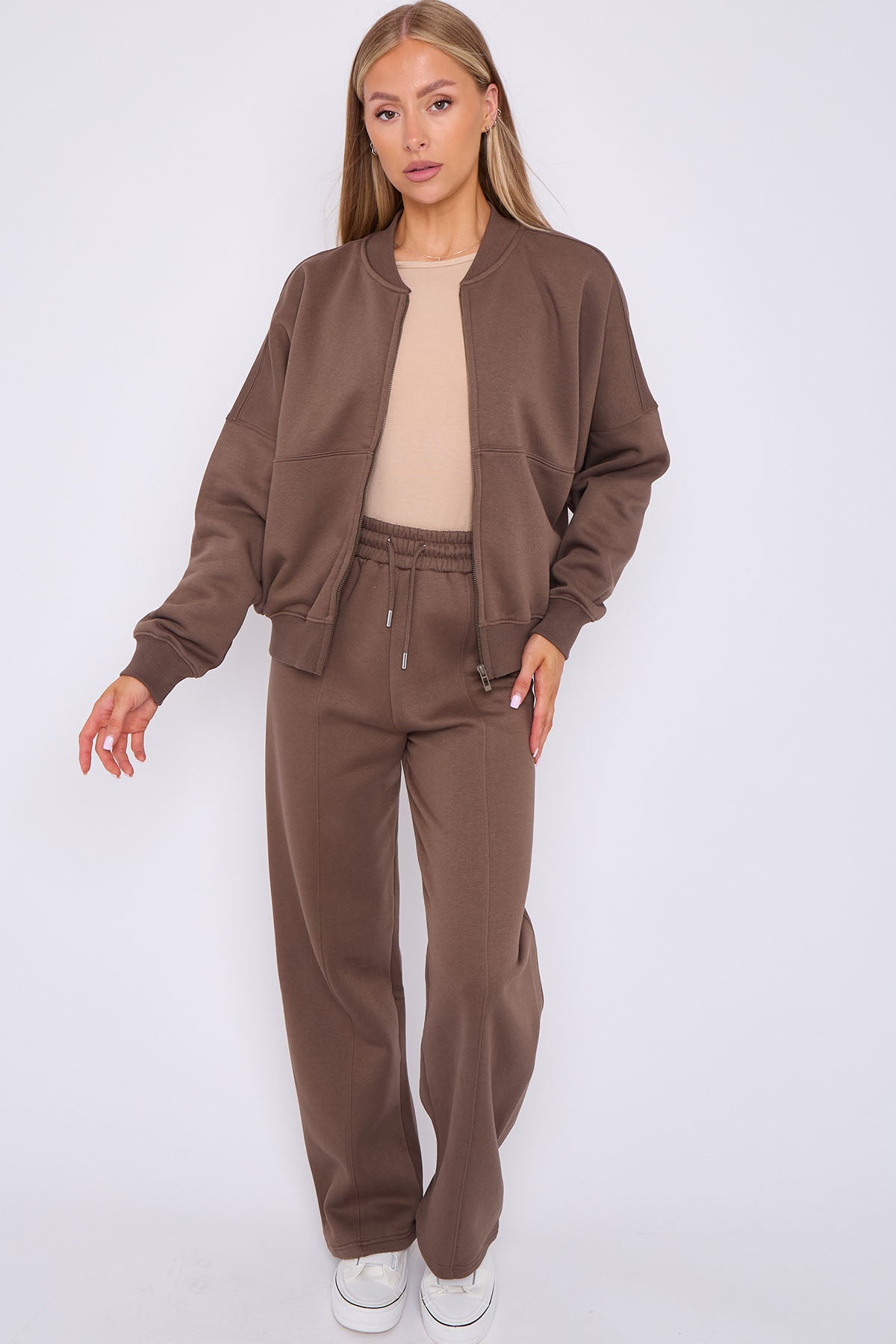 Oversized Bomber Style Fleece Zipper Co-ord