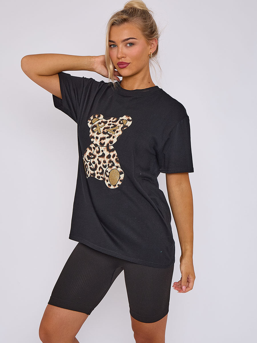 Leopard Print Teddy Graphic T-Shirt