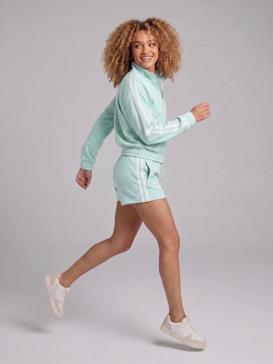 Stripe Detail Top & Shorts Fleece Co-ord