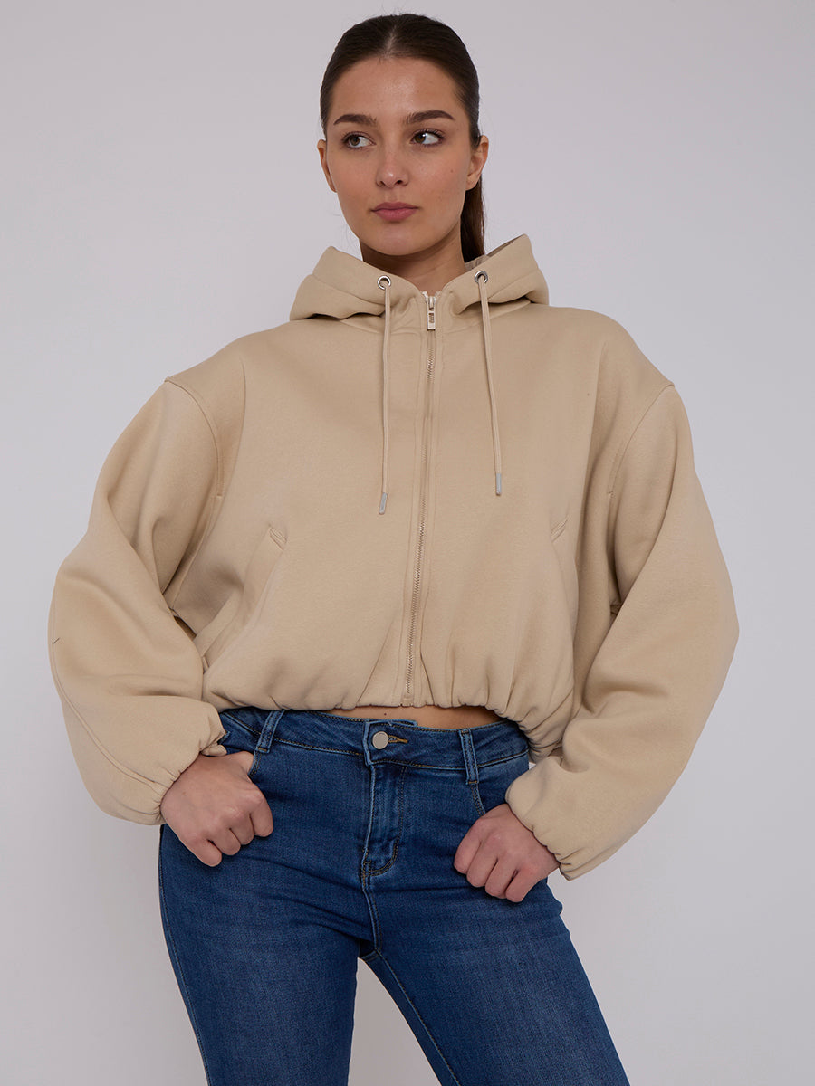 Bubble Hem Cropped Fleece Lined Jacket