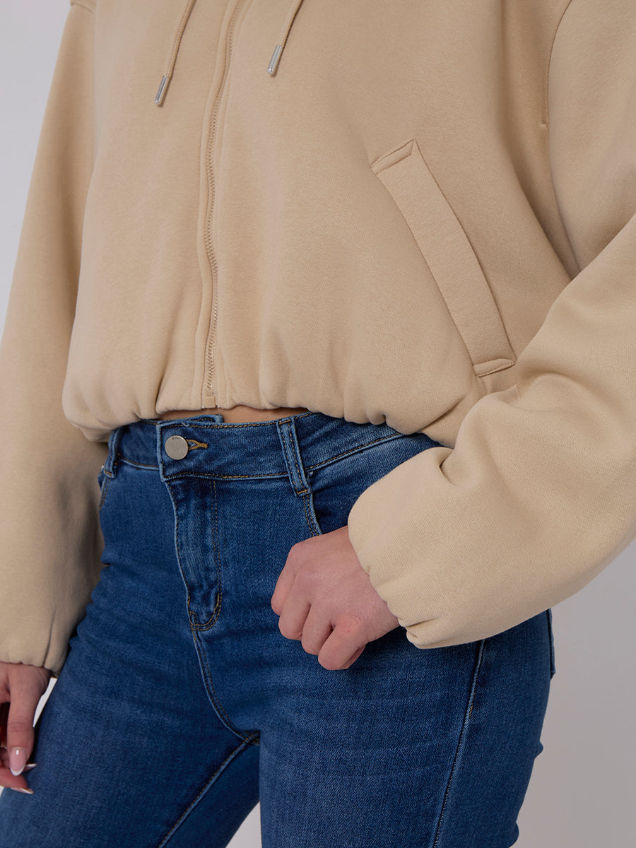 Bubble Hem Cropped Fleece Lined Jacket