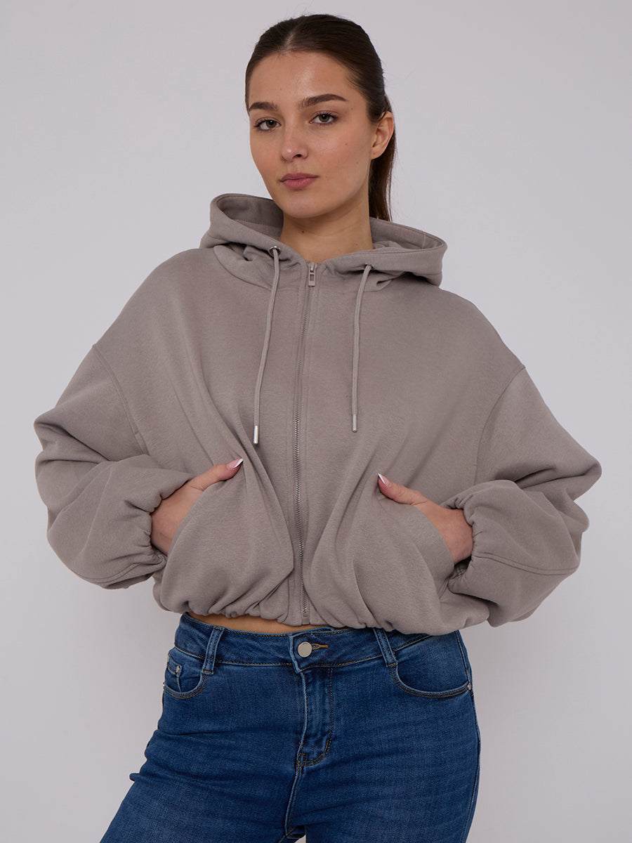 Bubble Hem Cropped Fleece Lined Jacket