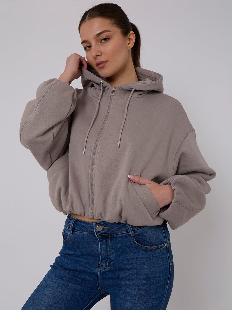 Bubble Hem Cropped Fleece Lined Jacket