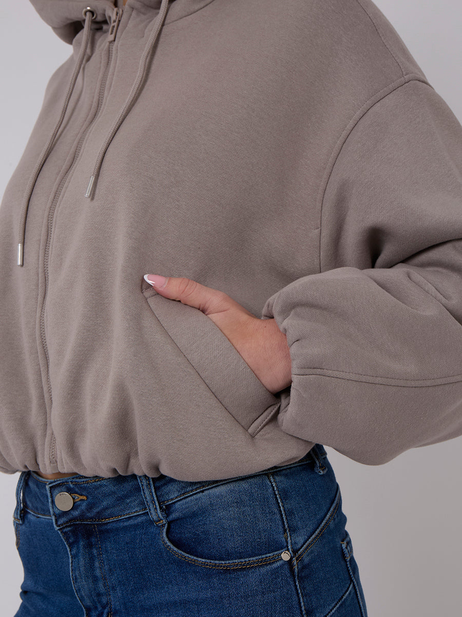 Bubble Hem Cropped Fleece Lined Jacket