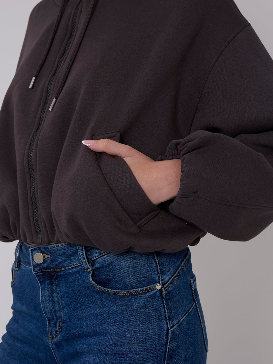 Bubble Hem Cropped Fleece Lined Jacket