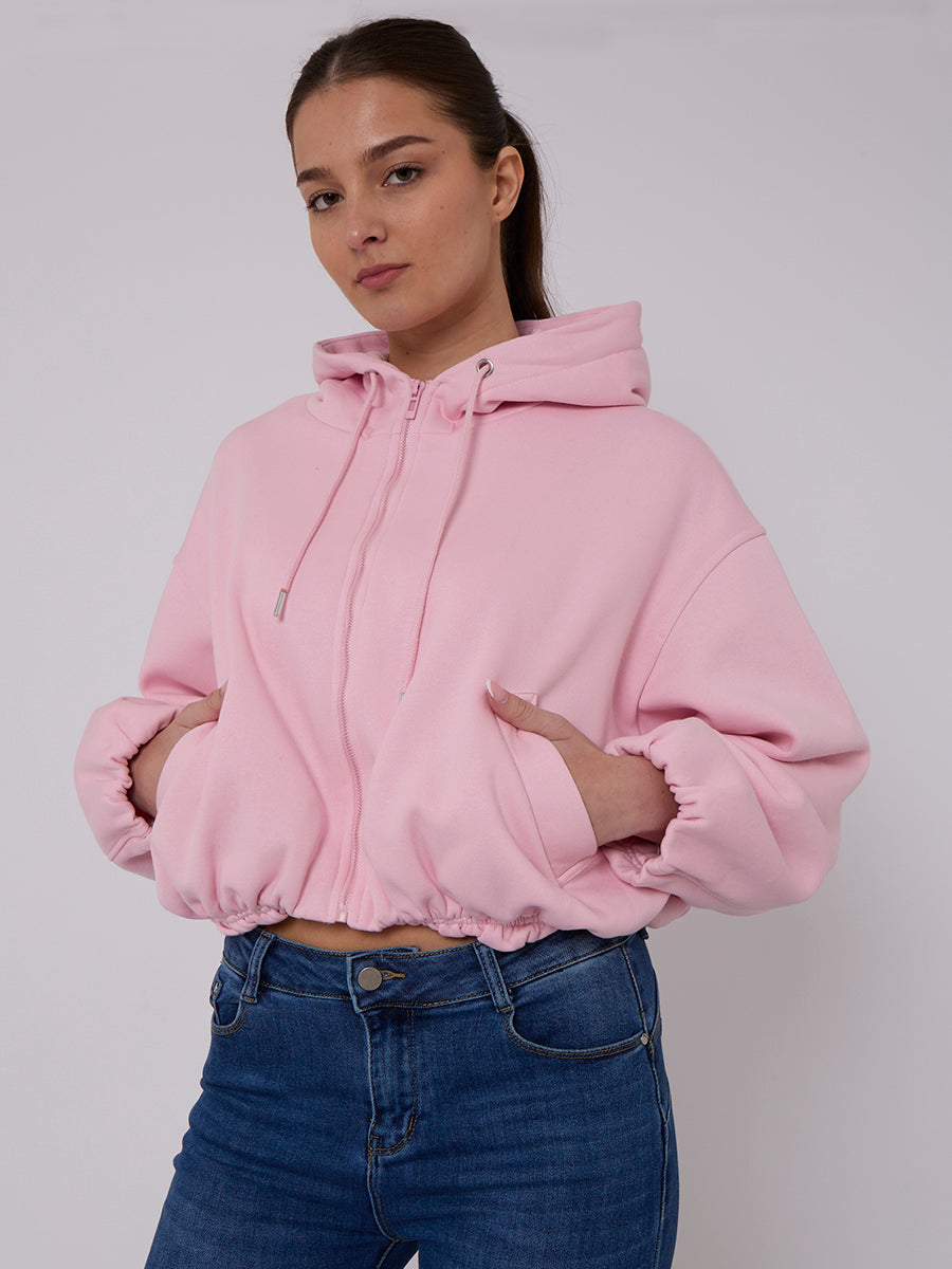 Bubble Hem Cropped Fleece Lined Jacket