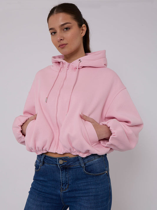 Bubble Hem Cropped Fleece Lined Jacket
