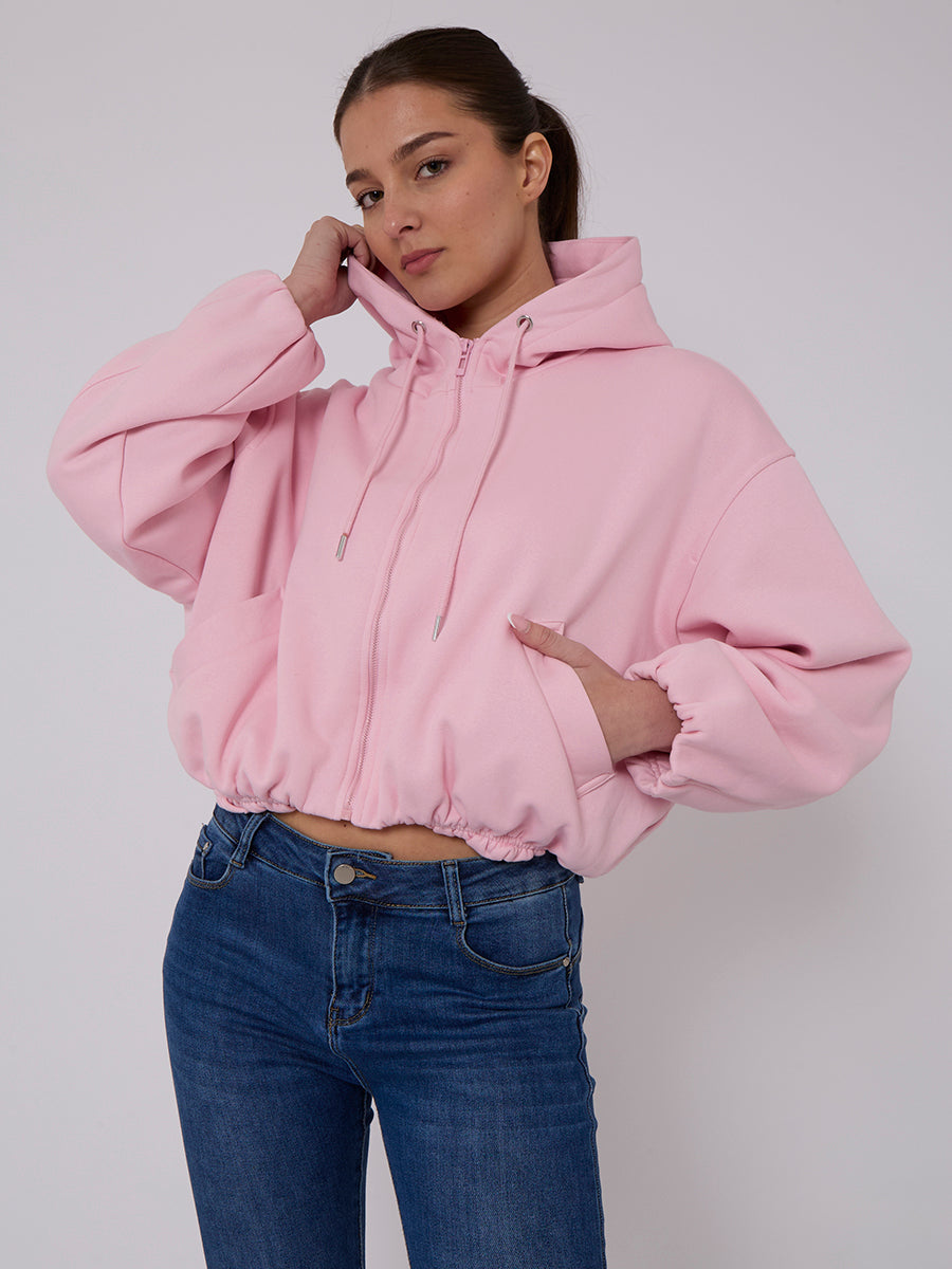 Bubble Hem Cropped Fleece Lined Jacket
