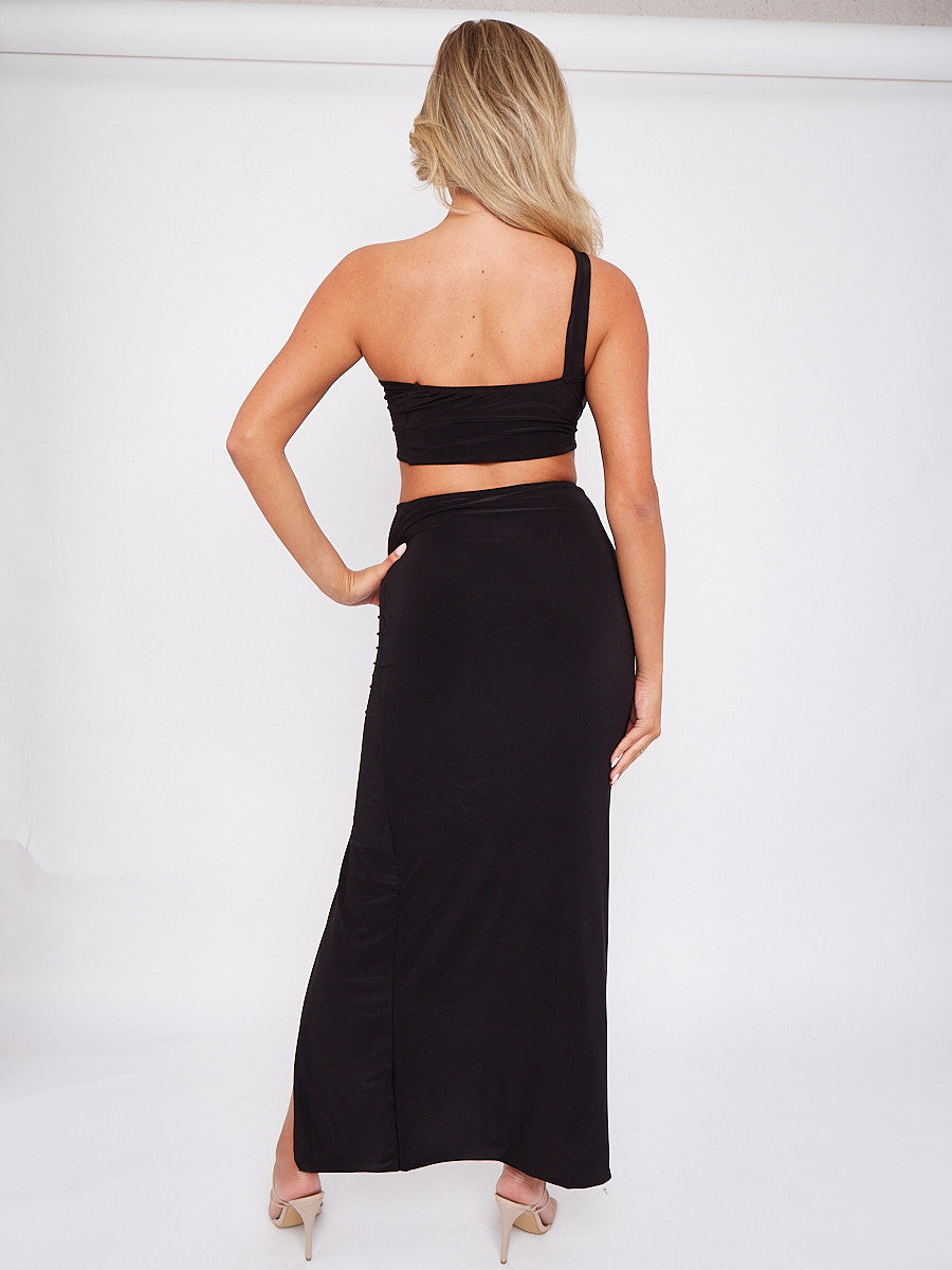 Cross Halter Slinky Ruched Dress