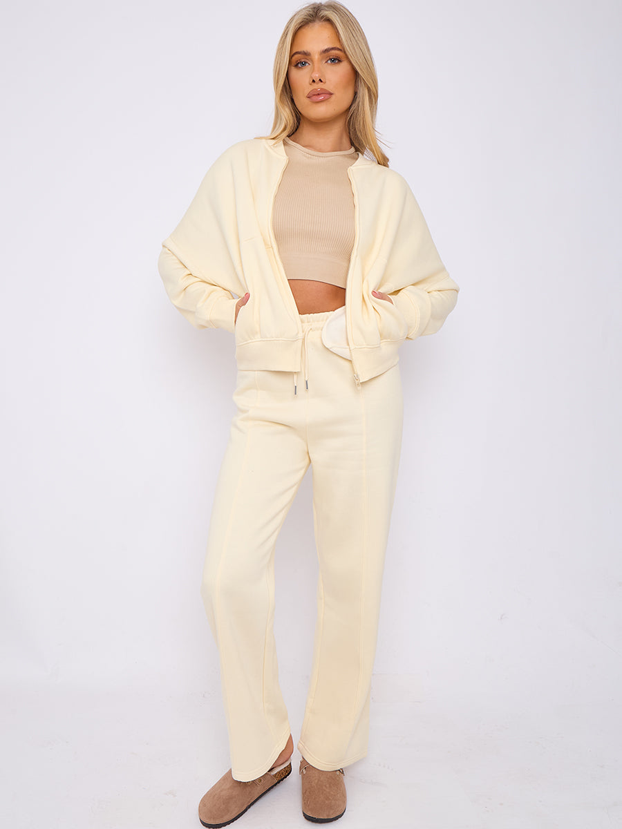 Oversized Bomber Style Fleece Zipper Co-ord