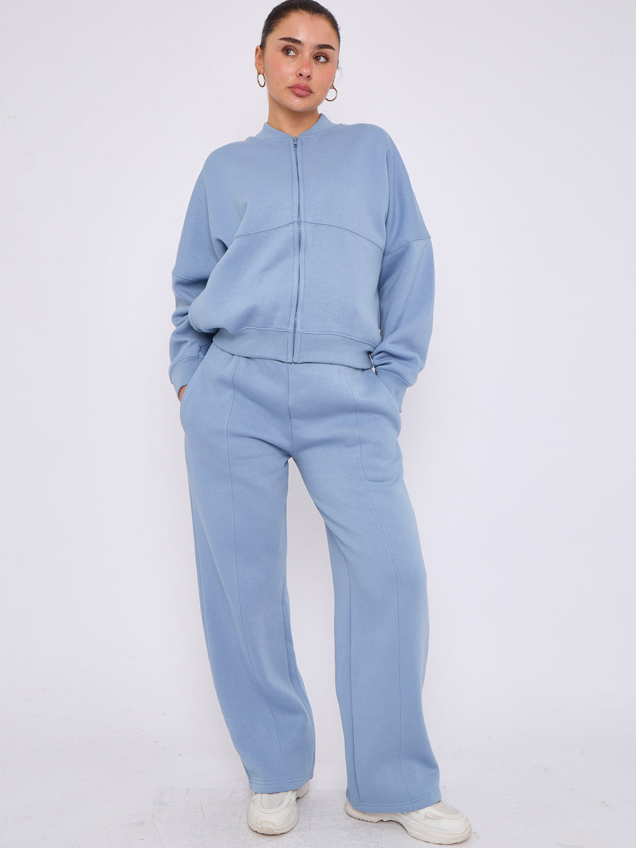 Oversized Bomber Style Fleece Zipper Co-ord