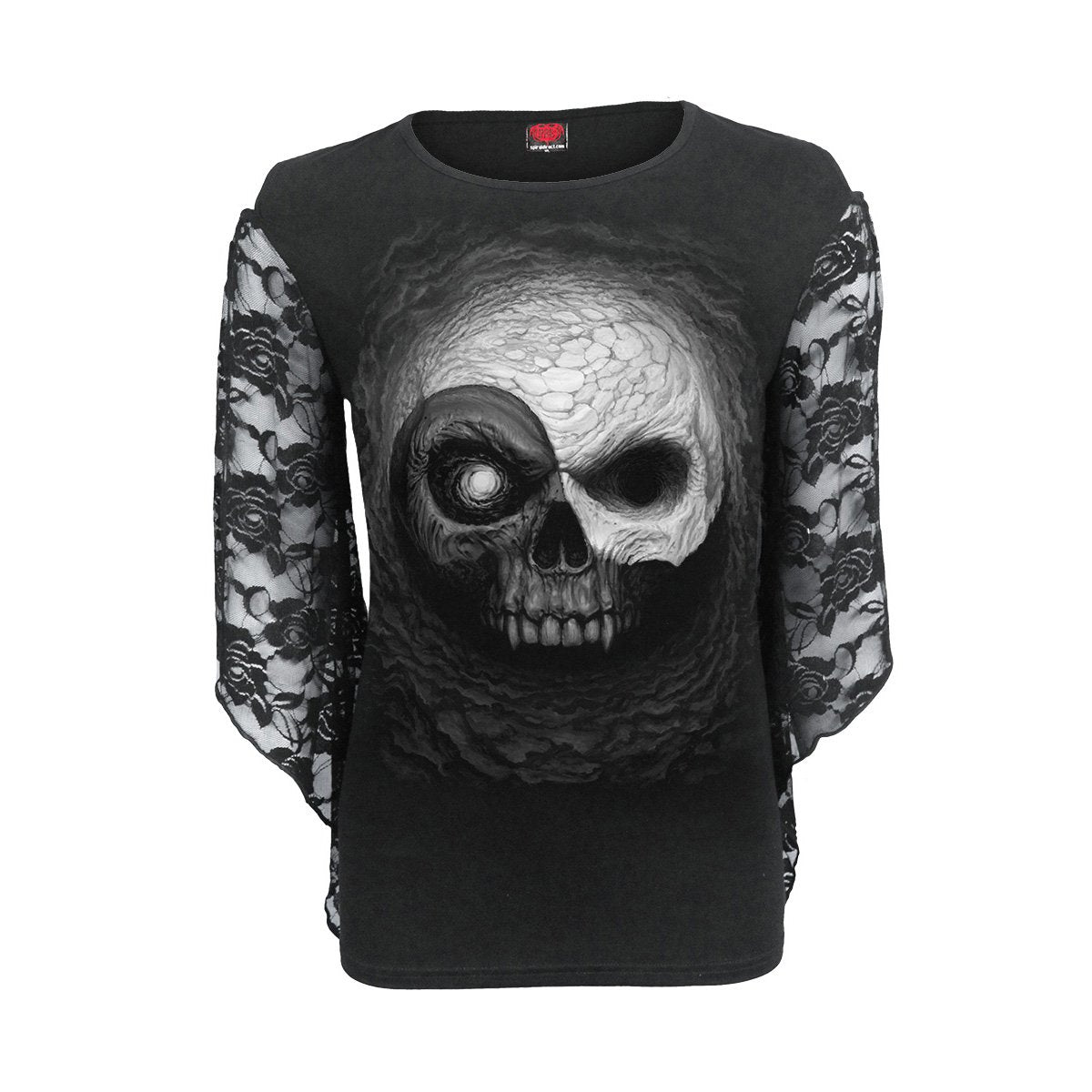 YIN YANG SKULLS - Rose Lace Sleeve Top