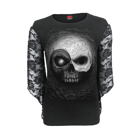 YIN YANG SKULLS - Rose Lace Sleeve Top