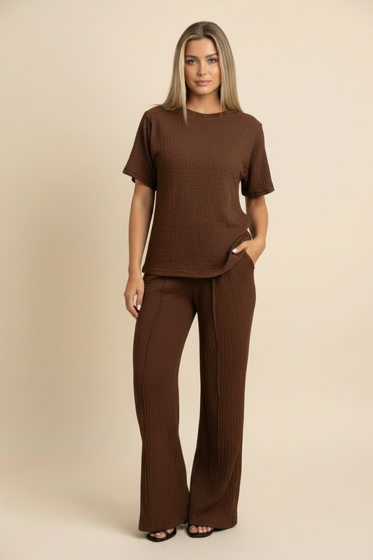 Popcorn Side-Ruched Palazzo Co-Ord Set | Elvoro