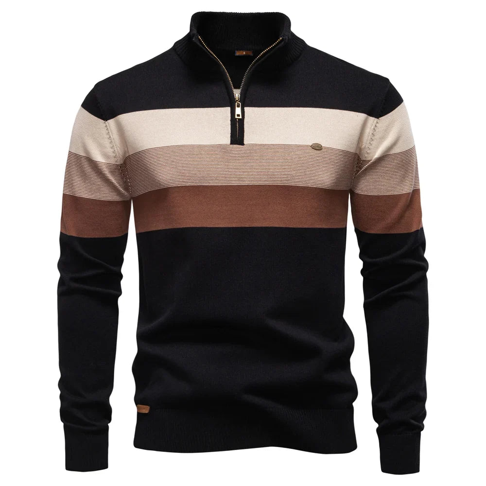Men's Cotton Zip Neck Winter Sweater - Mock Neck Casual Knit Top